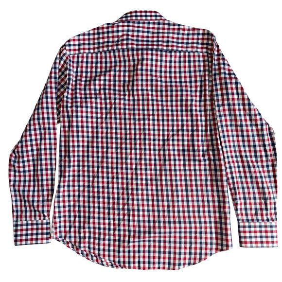 Bugatchi Uomo Long Sleeve Button Down - Red & Navy Check - 15 1/2 34/35 (Medium) - Picture 2 of 6